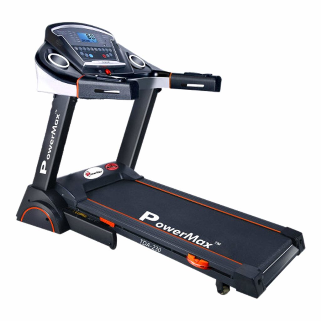 PowerMax Fitness TDA-230 (2.0HP), Semi-Auto Lubrication, Motorized Treadmill with 15 level Auto Inclination for Intense Workout Sessions