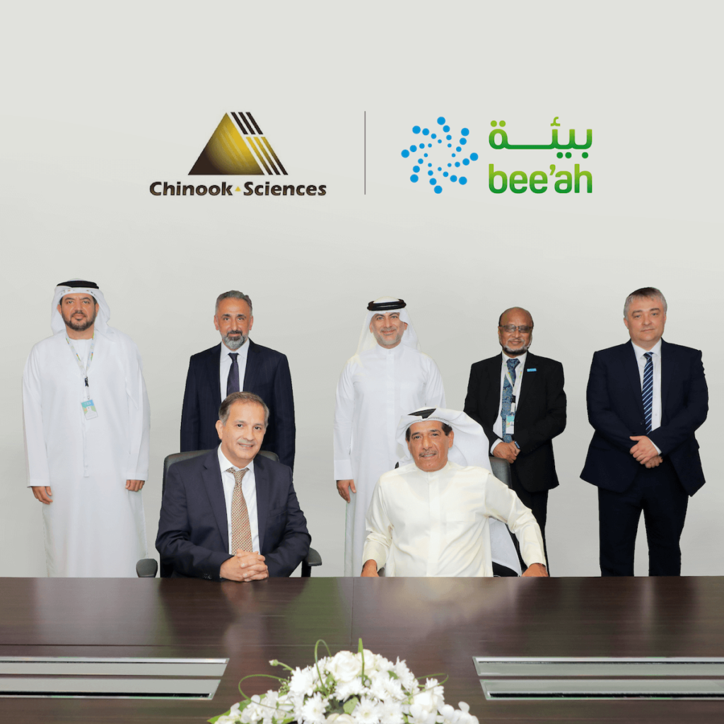 During a visit by Chinook Sciences Chairman and CEO, Dr. Rifat Chalabi (front left), the evolution of the plans to a waste-to-hydrogen project was agreed during a signing ceremony