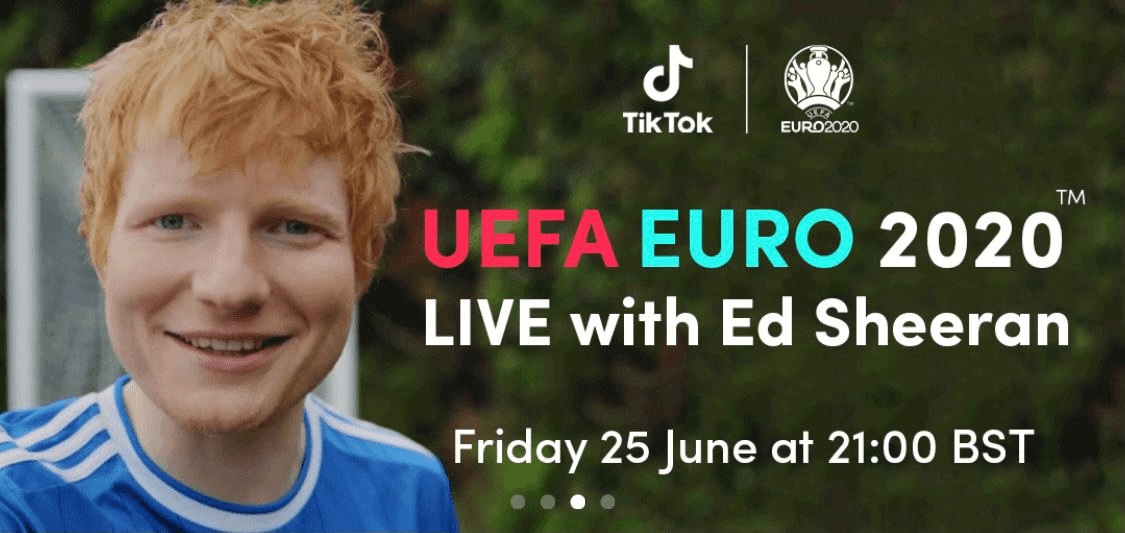 النجم العالمي إد شيران في عرض خاص على تيك توك خلال 2020 UEFA EURO يوم الجمعة 25 يونيو