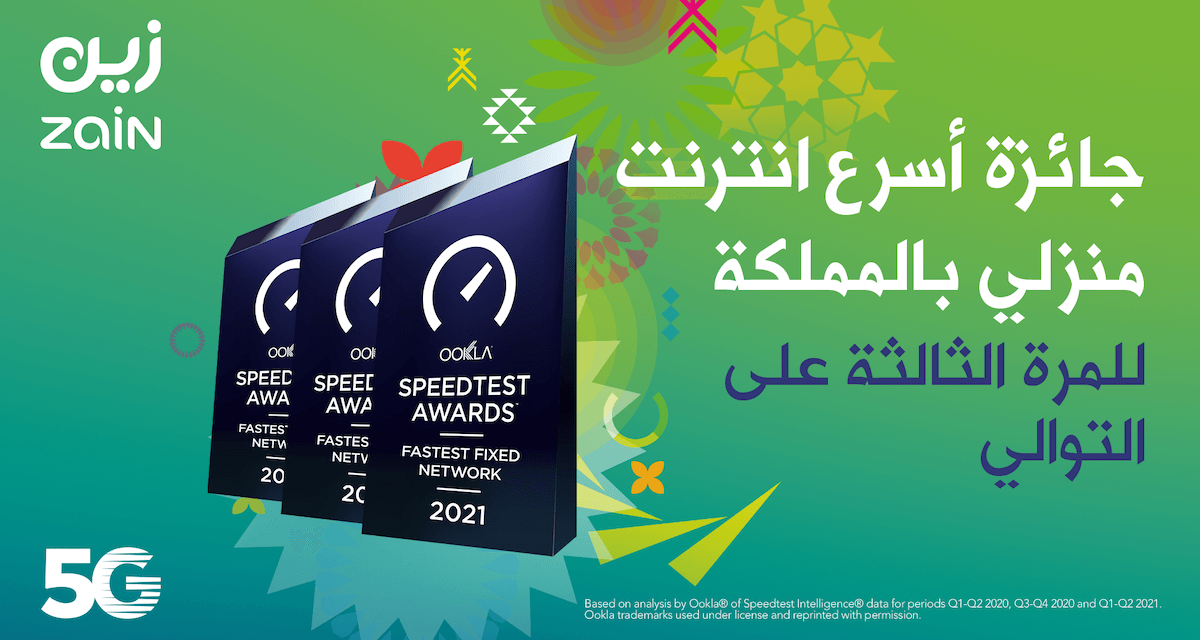 “زين السعودية” تفوز للمرة الثالثة على التوالي بجائزة أسرع إنترنت منزلي في المملكة منSpeedtest