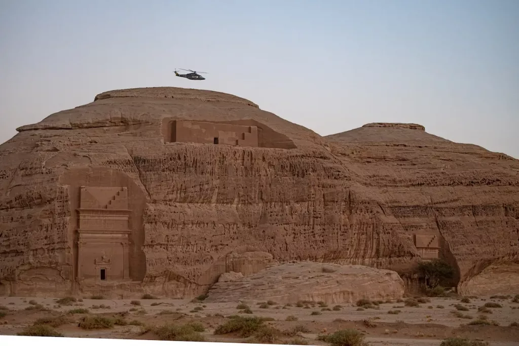 3- The helicopter is touring above Hegra, Alula, KSA