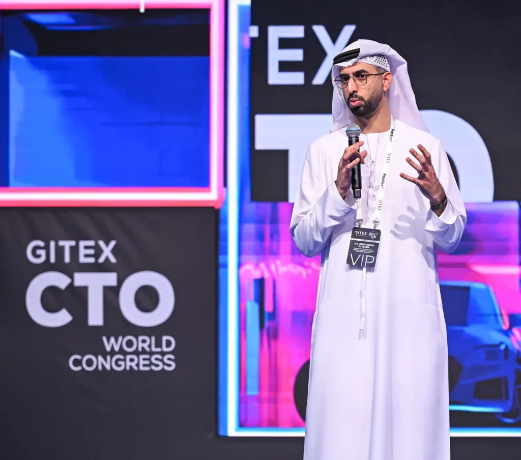 His Excellency Omar Sultan Al Olama, UAE Minister of State for Artificial Intelligence speaking at the inaugural GITEX CTO World Congress_ssict_1200_1059